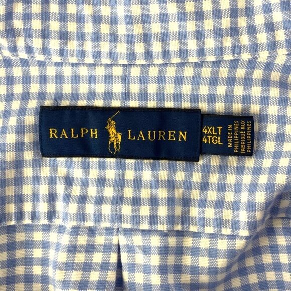 Polo Ralph Lauren Mens Shirt 4XLT Blue White Checkered Button-Down Preppy - Picture 4 of 6